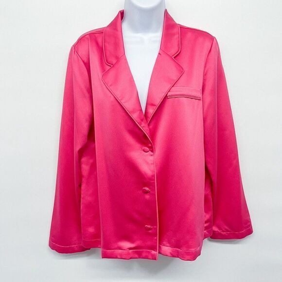 Express LADYGANG Collaboration Satin Silky Hot Pink Button Blazer Jacket Top - Picture 2 of 7